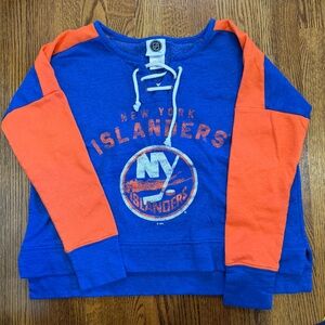 NHL New York Islanders Hockey Blue  Orange Lace Up Sweatshirt Size Small